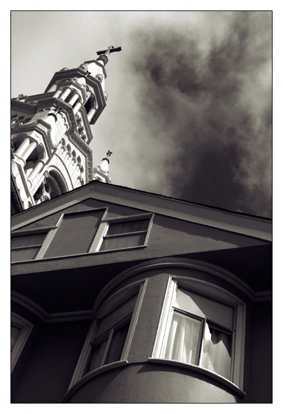 Apartment Building with Old Church - San Francisco, California