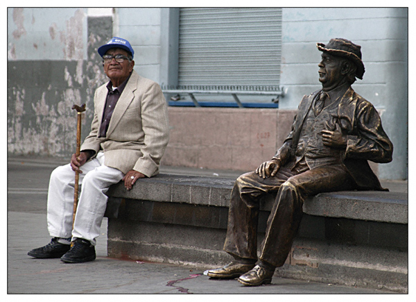 Old Man and Statue - Plaza del Teatro, Quito, Ecuador